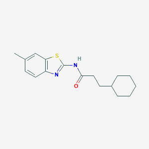 molecular formula C17H22N2OS B312089 3-cyclohexyl-N-(6-methyl-1,3-benzothiazol-2-yl)propanamide 