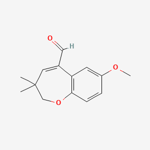 molecular formula C14H16O3 B3121187 (E)-2,3-dihydro-7-methoxy-3,3-dimethylbenzo[b]oxepine-5-carbaldehyde CAS No. 280586-26-7