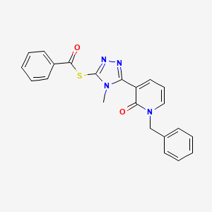 molecular formula C22H18N4O2S B3121285 S-[5-(1-benzyl-2-oxo-1,2-dihydro-3-pyridinyl)-4-methyl-4H-1,2,4-triazol-3-yl] benzenecarbothioate CAS No. 282523-29-9