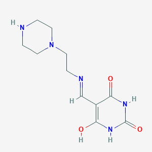 molecular formula C11H17N5O3 B3122071 5-[(2-Piperazin-1-yl-ethylamino)-methylene]-pyrimidine-2,4,6-trione CAS No. 299442-86-7