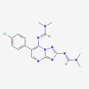 molecular formula C17H19ClN8 B3122393 N'-(6-(4-氯苯基)-2-{[(二甲氨基)亚甲基]氨基}[1,2,4]三唑并[1,5-a]嘧啶-7-基)-N,N-二甲基亚氨基甲酰胺 CAS No. 303145-88-2