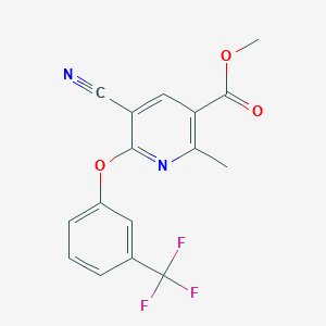 molecular formula C16H11F3N2O3 B3122410 5-氰基-2-甲基-6-[3-(三氟甲基)苯氧基]吡啶-3-甲酸甲酯 CAS No. 303146-36-3