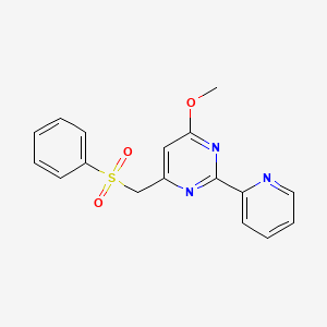 molecular formula C17H15N3O3S B3122458 [6-Methoxy-2-(2-pyridinyl)-4-pyrimidinyl]methyl phenyl sulfone CAS No. 303147-10-6