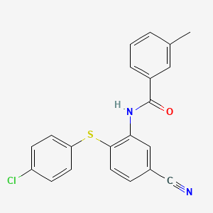 molecular formula C21H15ClN2OS B3122478 N-{2-[(4-chlorophenyl)sulfanyl]-5-cyanophenyl}-3-methylbenzenecarboxamide CAS No. 303147-35-5