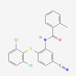 molecular formula C21H14Cl2N2OS B3122505 N-{5-氰基-2-[(2,6-二氯苯基)硫代]苯基}-2-甲基苯甲酰胺 CAS No. 303147-53-7