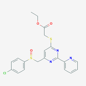 molecular formula C20H18ClN3O3S2 B3122528 Ethyl 2-{[6-{[(4-chlorophenyl)sulfinyl]methyl}-2-(2-pyridinyl)-4-pyrimidinyl]sulfanyl}acetate CAS No. 303147-88-8