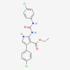 molecular formula C20H17Cl2N3O3 B3122607 Ethyl 4-(4-chlorophenyl)-2-[(4-chlorophenyl)carbamoylamino]-1H-pyrrole-3-carboxylate CAS No. 303150-01-8