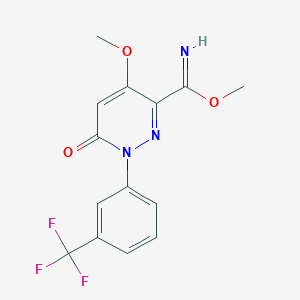 molecular formula C14H12F3N3O3 B3122620 Methyl 4-methoxy-6-oxo-1-[3-(trifluoromethyl)phenyl]pyridazine-3-carboximidate CAS No. 303150-35-8
