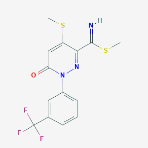 molecular formula C14H12F3N3OS2 B3122621 4-甲基硫代-6-氧代-1-[3-(三氟甲基)苯基]吡啶并嘧啶-3-甲酰亚胺硫代酸甲酯 CAS No. 303150-36-9
