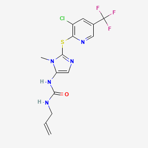 molecular formula C14H13ClF3N5OS B3122681 N-烯丙基-N'-(2-((3-氯-5-(三氟甲基)-2-吡啶基)硫代)-1-甲基-1H-咪唑-5-基)脲 CAS No. 303151-93-1