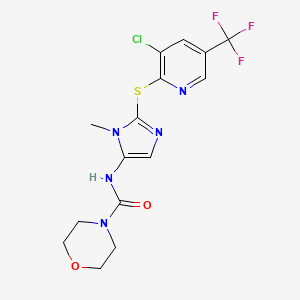 molecular formula C15H15ClF3N5O2S B3122687 N-(2-((3-氯-5-(三氟甲基)-2-吡啶基)硫代)-1-甲基-1H-咪唑-5-基)-4-吗啉甲酰胺 CAS No. 303151-94-2