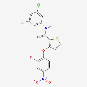 molecular formula C17H9Cl2FN2O4S B3122721 N-(3,5-dichlorophenyl)-3-(2-fluoro-4-nitrophenoxy)thiophene-2-carboxamide CAS No. 303152-54-7