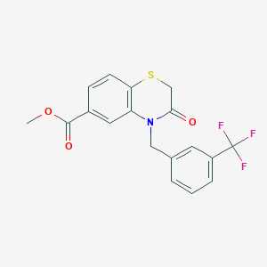molecular formula C18H14F3NO3S B3122872 methyl 3-oxo-4-[3-(trifluoromethyl)benzyl]-3,4-dihydro-2H-1,4-benzothiazine-6-carboxylate CAS No. 303987-92-0