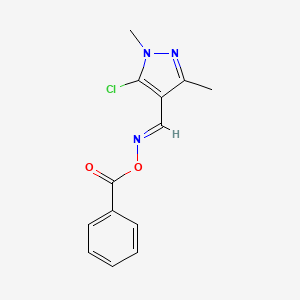 molecular formula C13H12ClN3O2 B3122877 N-(苯甲酰氧基)-N-[(E)-(5-氯-1,3-二甲基-1H-吡唑-4-基)甲亚胺] CAS No. 303987-94-2