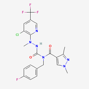 molecular formula C21H19ClF4N6O2 B3123338 N-[[[3-chloro-5-(trifluoromethyl)pyridin-2-yl]-methylamino]carbamoyl]-N-[(4-fluorophenyl)methyl]-1,3-dimethylpyrazole-4-carboxamide CAS No. 306978-27-8