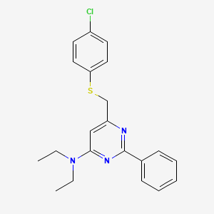 molecular formula C21H22ClN3S B3123389 N-(6-{[(4-chlorophenyl)sulfanyl]methyl}-2-phenyl-4-pyrimidinyl)-N,N-diethylamine CAS No. 306980-40-5