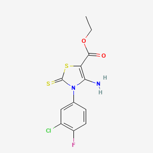 molecular formula C12H10ClFN2O2S2 B3123810 Ethyl 4-amino-3-(3-chloro-4-fluorophenyl)-2-thioxo-2,3-dihydro-1,3-thiazole-5-carboxylate CAS No. 312922-20-6