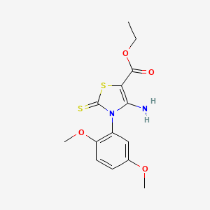 molecular formula C14H16N2O4S2 B3123813 Ethyl 4-amino-3-(2,5-dimethoxyphenyl)-2-thioxo-2,3-dihydro-1,3-thiazole-5-carboxylate CAS No. 312922-23-9
