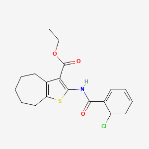 molecular formula C19H20ClNO3S B3123830 ethyl 2-{[(2-chlorophenyl)carbonyl]amino}-5,6,7,8-tetrahydro-4H-cyclohepta[b]thiophene-3-carboxylate CAS No. 312949-43-2