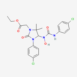 molecular formula C22H24Cl2N4O5 B3123894 Ethyl 2-[3-(4-chlorophenyl)-4-[(4-chlorophenyl)carbamoyl-hydroxyamino]-5,5-dimethyl-2-oxoimidazolidin-1-yl]acetate CAS No. 313498-63-4