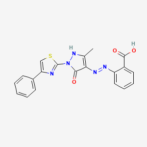 molecular formula C20H15N5O3S B3124015 2-{(2Z)-2-[3-methyl-5-oxo-1-(4-phenyl-1,3-thiazol-2-yl)-1,5-dihydro-4H-pyrazol-4-ylidene]hydrazinyl}benzoic acid CAS No. 314292-25-6