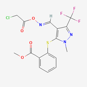 molecular formula C16H13ClF3N3O4S B3124382 2-{[4-({[(2-氯乙酰)氧基]亚氨基}甲基)-1-甲基-3-(三氟甲基)-1H-吡唑-5-基]硫代}苯甲酸甲酯 CAS No. 318238-34-5