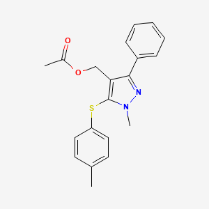 molecular formula C20H20N2O2S B3124383 {1-methyl-5-[(4-methylphenyl)sulfanyl]-3-phenyl-1H-pyrazol-4-yl}methyl acetate CAS No. 318247-45-9
