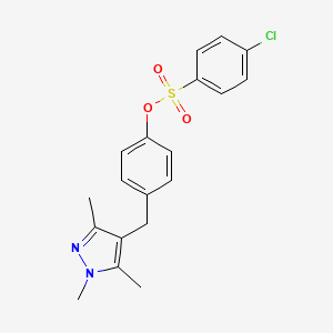 molecular formula C19H19ClN2O3S B3124430 4-[(1,3,5-trimethyl-1H-pyrazol-4-yl)methyl]phenyl 4-chlorobenzenesulfonate CAS No. 318284-35-4