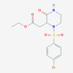 molecular formula C14H17BrN2O5S B3124460 Ethyl 2-{1-[(4-bromophenyl)sulfonyl]-3-oxo-2-piperazinyl}acetate CAS No. 318288-66-3