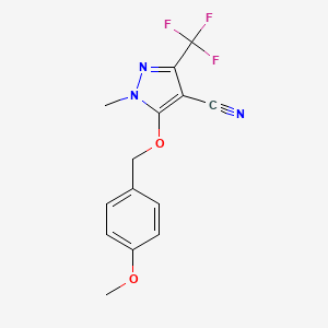 molecular formula C14H12F3N3O2 B3124472 5-[(4-methoxybenzyl)oxy]-1-methyl-3-(trifluoromethyl)-1H-pyrazole-4-carbonitrile CAS No. 318469-09-9