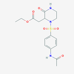 molecular formula C16H21N3O6S B3124477 Ethyl 2-(1-{[4-(acetylamino)phenyl]sulfonyl}-3-oxo-2-piperazinyl)acetate CAS No. 318469-56-6