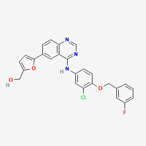 molecular formula C26H19ClFN3O3 B3124618 [5-[4-[3-Chloro-4-[(3-fluorophenyl)methoxy]anilino]quinazolin-6-yl]furan-2-yl]methanol CAS No. 320337-48-2