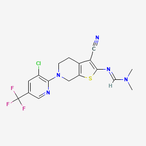 molecular formula C17H15ClF3N5S B3125008 N'-[6-[3-chloro-5-(trifluoromethyl)pyridin-2-yl]-3-cyano-5,7-dihydro-4H-thieno[2,3-c]pyridin-2-yl]-N,N-dimethylmethanimidamide CAS No. 321430-42-6