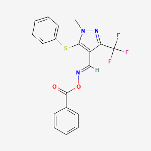 molecular formula C19H14F3N3O2S B3125137 N-(benzoyloxy)-N-{[1-methyl-5-(phenylsulfanyl)-3-(trifluoromethyl)-1H-pyrazol-4-yl]methylene}amine CAS No. 321553-36-0