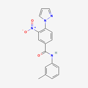 molecular formula C17H14N4O3 B3125147 N-(3-methylphenyl)-3-nitro-4-(1H-pyrazol-1-yl)benzenecarboxamide CAS No. 321570-89-2