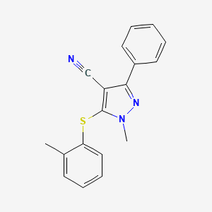 molecular formula C18H15N3S B3125270 1-methyl-5-[(2-methylphenyl)sulfanyl]-3-phenyl-1H-pyrazole-4-carbonitrile CAS No. 321998-35-0