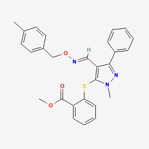 molecular formula C27H25N3O3S B3125275 methyl 2-{[1-methyl-4-({[(4-methylbenzyl)oxy]imino}methyl)-3-phenyl-1H-pyrazol-5-yl]sulfanyl}benzenecarboxylate CAS No. 321998-47-4