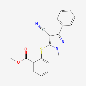 molecular formula C19H15N3O2S B3125281 methyl 2-[(4-cyano-1-methyl-3-phenyl-1H-pyrazol-5-yl)sulfanyl]benzenecarboxylate CAS No. 321998-66-7