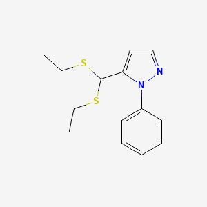 molecular formula C14H18N2S2 B3125296 乙硫基(1-苯基-1H-吡唑-5-基)甲硫基乙酯 CAS No. 321998-91-8