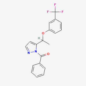 molecular formula C19H15F3N2O2 B3125356 phenyl(5-{1-[3-(trifluoromethyl)phenoxy]ethyl}-1H-pyrazol-1-yl)methanone CAS No. 324008-80-2