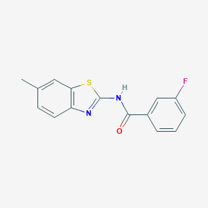 molecular formula C15H11FN2OS B312563 3-fluoro-N-(6-methyl-1,3-benzothiazol-2-yl)benzamide 