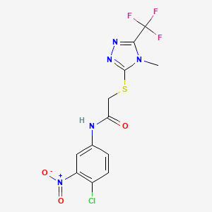 molecular formula C12H9ClF3N5O3S B3125861 N-(4-chloro-3-nitrophenyl)-2-{[4-methyl-5-(trifluoromethyl)-4H-1,2,4-triazol-3-yl]sulfanyl}acetamide CAS No. 329778-13-4