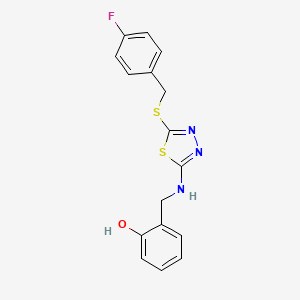molecular formula C16H14FN3OS2 B3125880 2-[({5-[(4-Fluorobenzyl)sulfanyl]-1,3,4-thiadiazol-2-yl}amino)methyl]benzenol CAS No. 329779-42-2