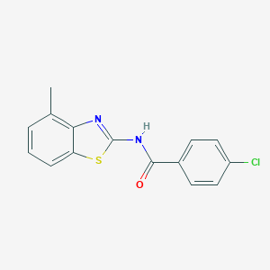 molecular formula C15H11ClN2OS B312600 4-chloro-N-(4-methyl-1,3-benzothiazol-2-yl)benzamide 