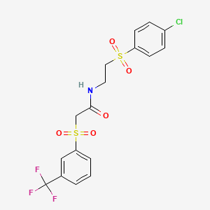 molecular formula C17H15ClF3NO5S2 B3126818 N-{2-[(4-chlorophenyl)sulfonyl]ethyl}-2-{[3-(trifluoromethyl)phenyl]sulfonyl}acetamide CAS No. 337923-11-2
