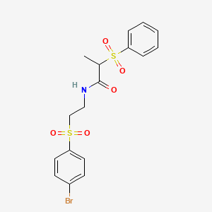 molecular formula C17H18BrNO5S2 B3126828 2-(benzenesulfonyl)-N-[2-(4-bromophenyl)sulfonylethyl]propanamide CAS No. 337923-69-0