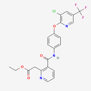 molecular formula C22H17ClF3N3O4 B3126847 Ethyl 2-[3-[[4-[3-chloro-5-(trifluoromethyl)pyridin-2-yl]oxyphenyl]carbamoyl]pyridin-2-yl]acetate CAS No. 338392-15-7