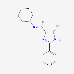 molecular formula C16H18ClN3 B3126870 N-[(5-chloro-2-phenyl-1H-imidazol-4-yl)methylene]cyclohexanamine CAS No. 338392-64-6