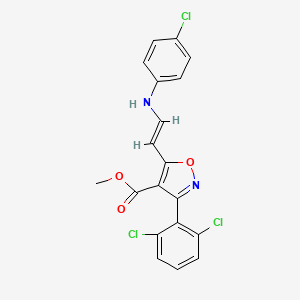 molecular formula C19H13Cl3N2O3 B3126950 methyl 5-[(E)-2-[(4-chlorophenyl)amino]ethenyl]-3-(2,6-dichlorophenyl)-1,2-oxazole-4-carboxylate CAS No. 338394-32-4
