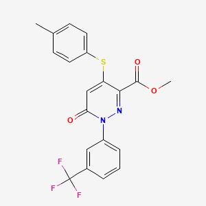 molecular formula C20H15F3N2O3S B3126987 Methyl 4-(4-methylphenyl)sulfanyl-6-oxo-1-[3-(trifluoromethyl)phenyl]pyridazine-3-carboxylate CAS No. 338395-80-5